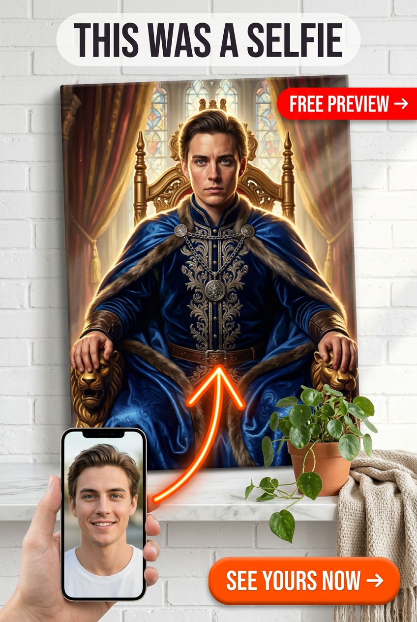 Custom Royal Man Portrait — Regal Throne Canvas from Photo
