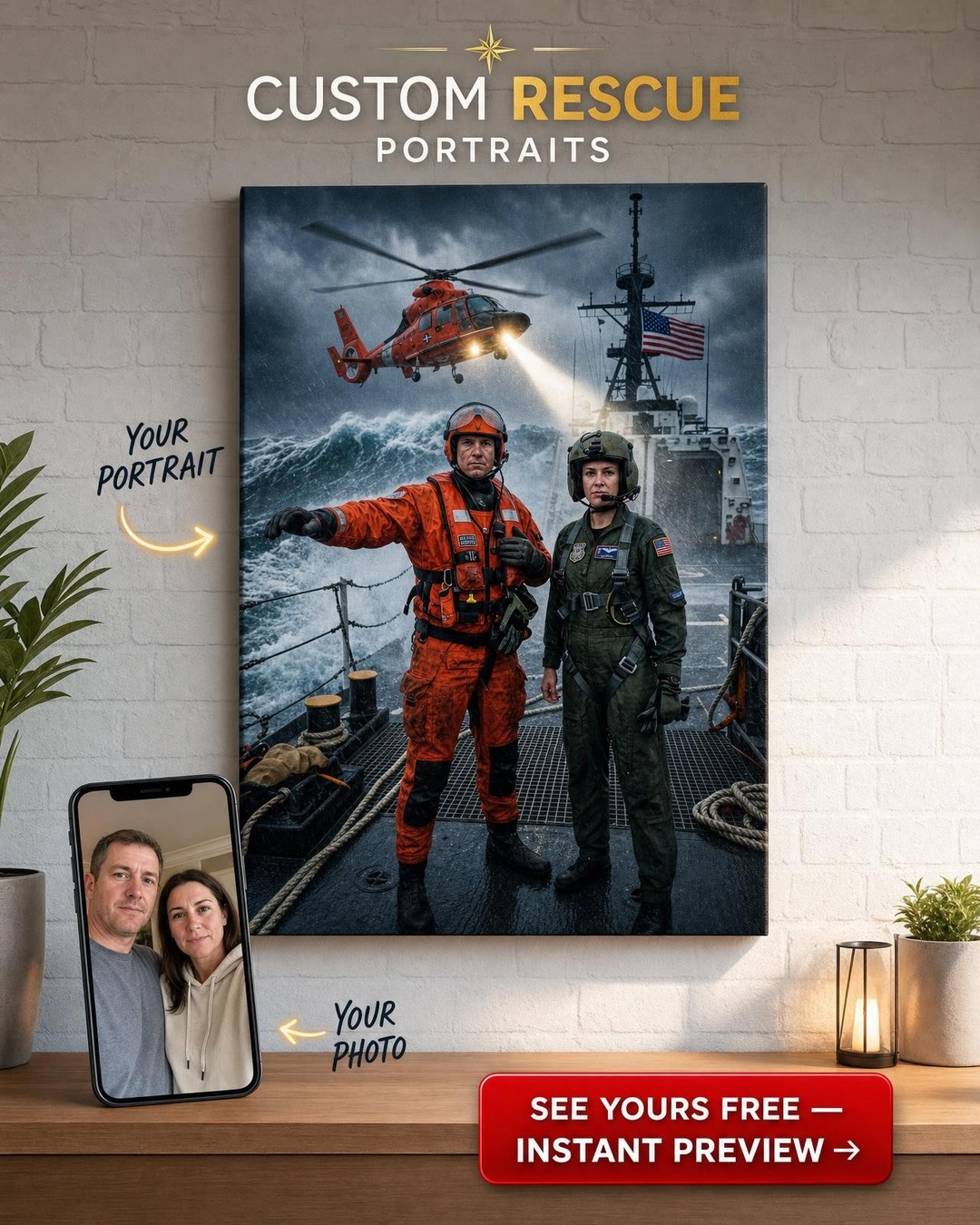 Heroic Military Couple Portraits from Photo