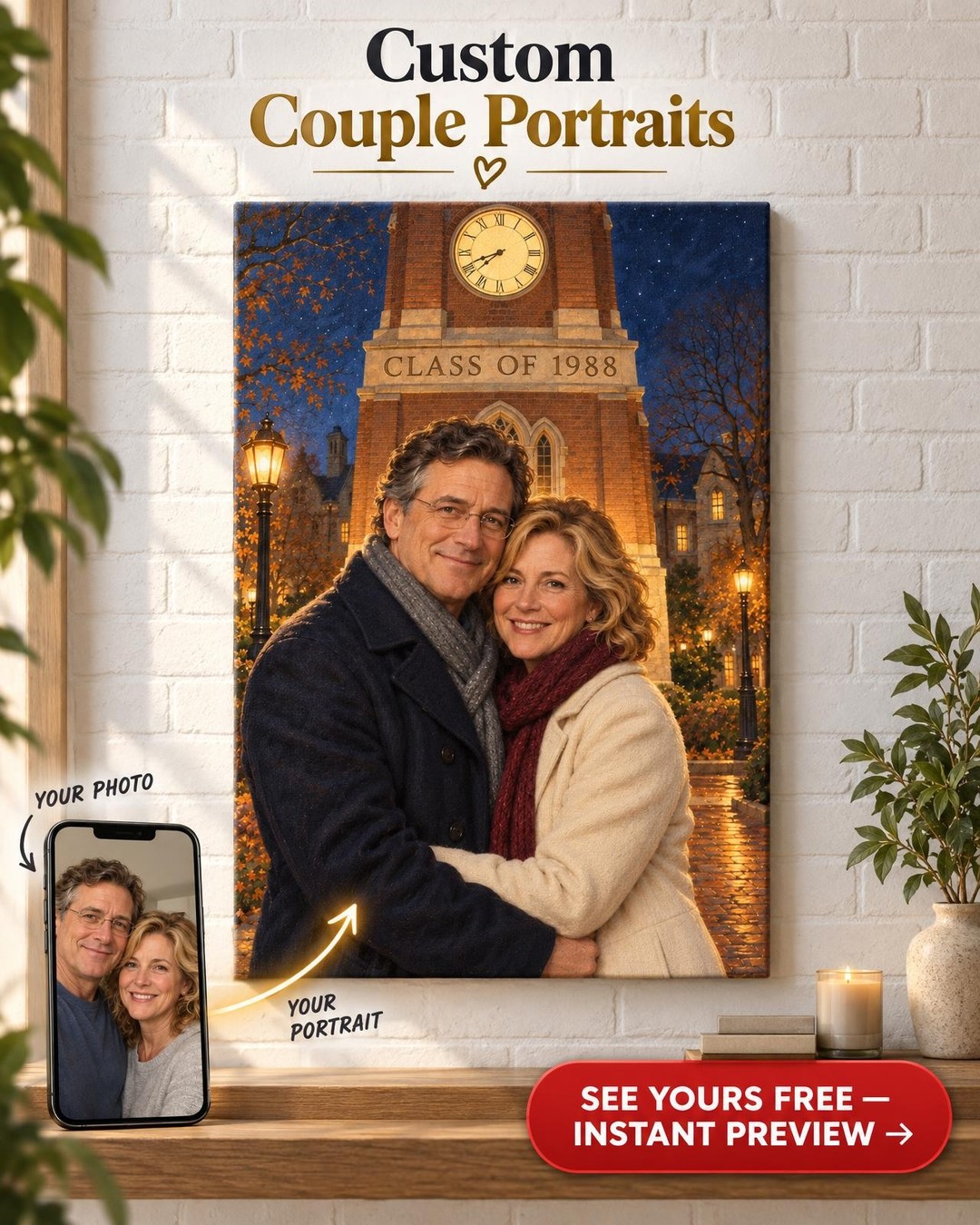 Midnight at the Clock Tower Custom Portrait from Photo | Personalized Campus Portrait Gift