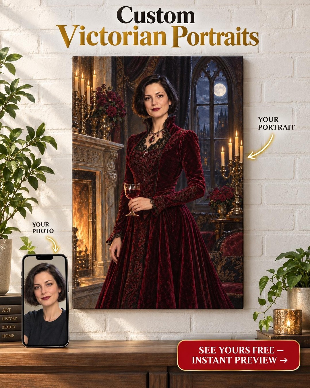 Vampire Countess Custom Portrait from Photo | Personalized Gothic Portrait Gift