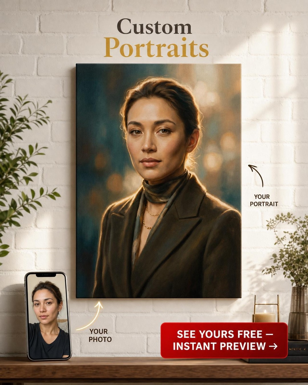 Custom Renaissance Woman Portrait — Serene Museum Canvas from Photo
