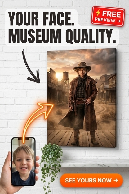 Custom Cowboy Boy Portrait — Heroic Desert Legend Canvas
