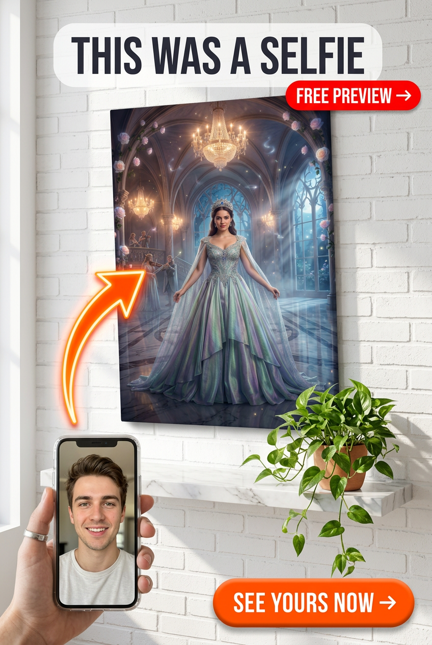 Custom Royal Woman Portrait — Regal Castle Canvas from Photo