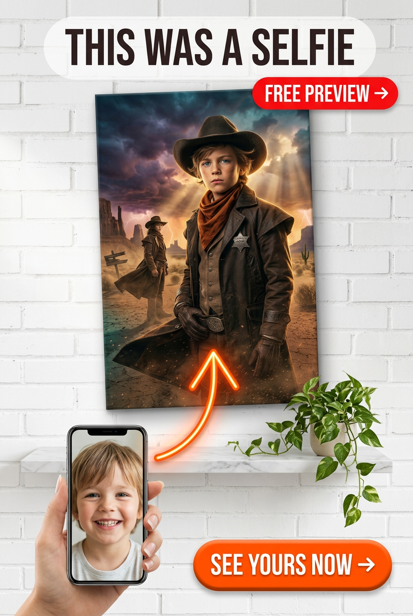 Custom Cowboy Man Portrait — Heroic Western Canvas from Photo