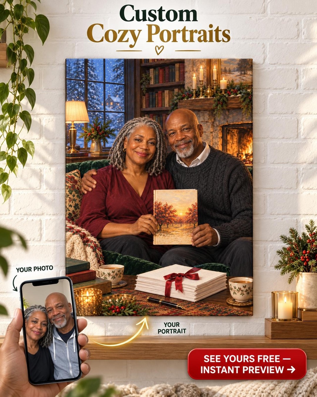 The First Reader Couple Custom Portrait from Photo | Personalized Author Portrait Gift
