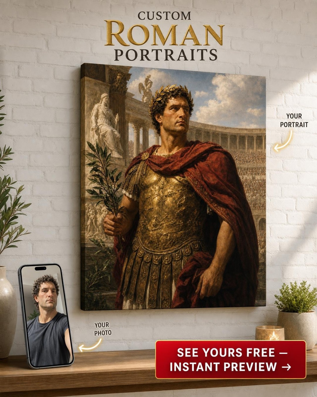 Hero of the Marble Arena Custom Portrait from Photo | Personalized For Him Gift