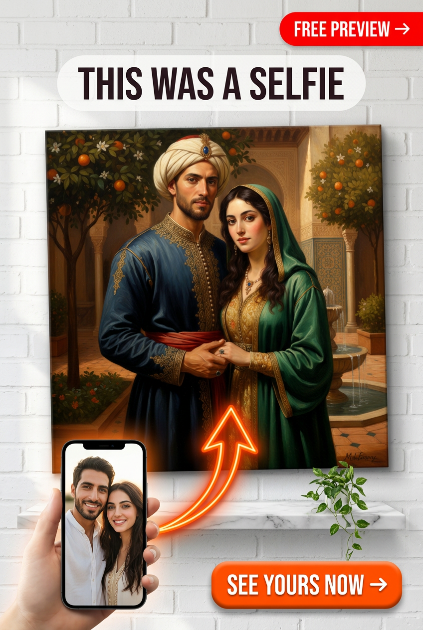 Custom Royal Couple Portrait — Romantic Garden Canvas from Photo