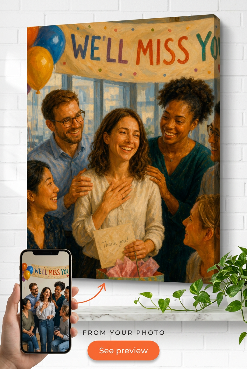 Going Away Gift for Coworkers — Farewell Celebration Canvas from Photo