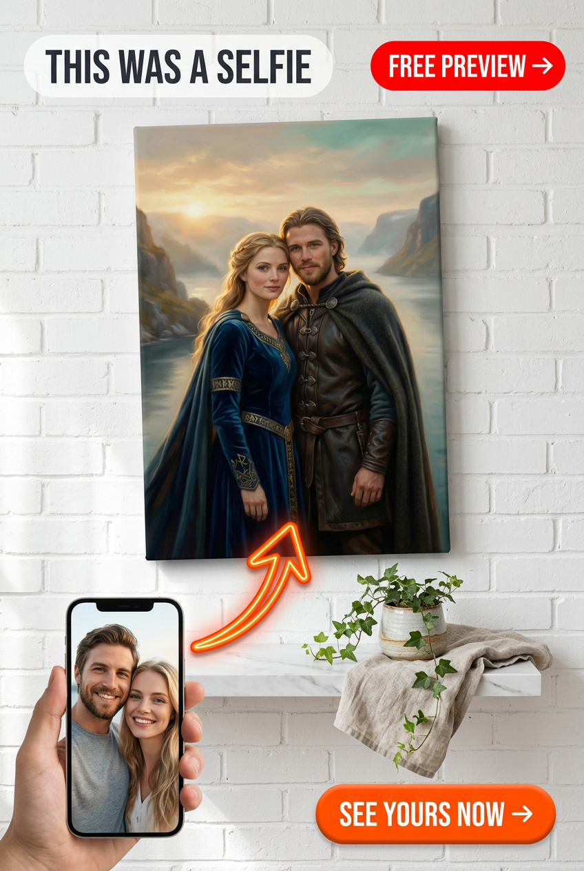 Custom Norse Couple Portrait — Viking Romance Canvas from Photo