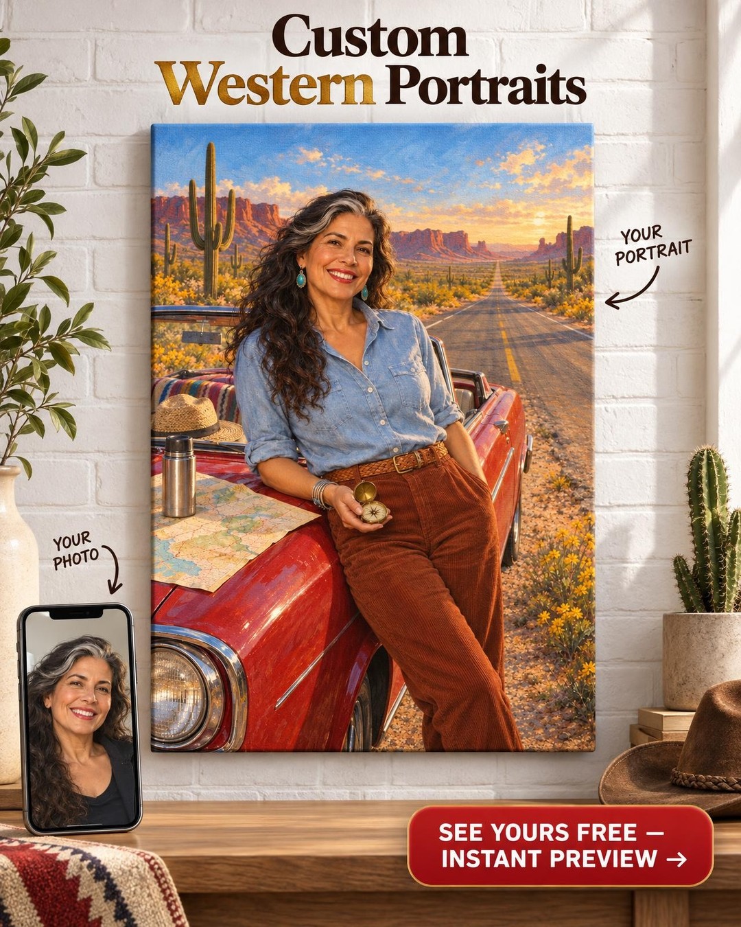 Open Road Custom Portrait from Photo | Personalized Free Spirit Gift