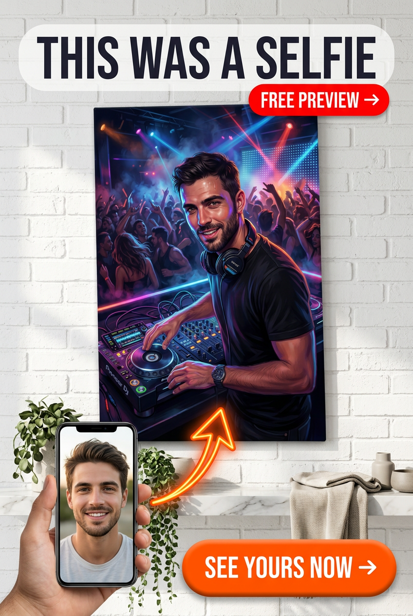 Custom DJ Man Portrait — Festive Music Lover Canvas