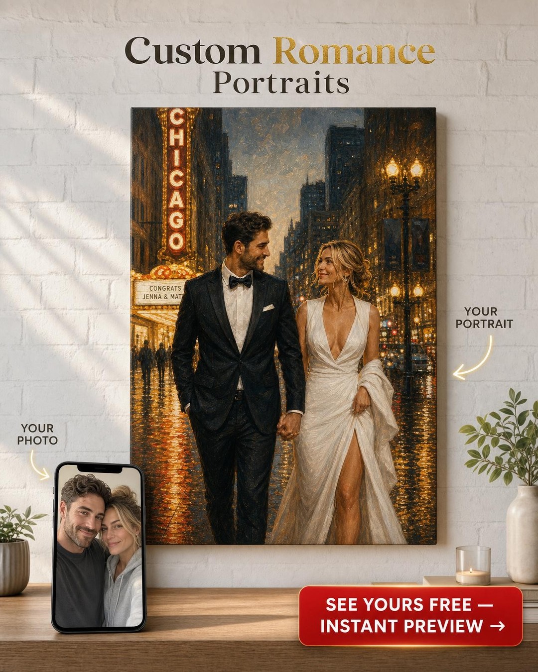 City Lights Wedding Portrait - Custom Art Canvas