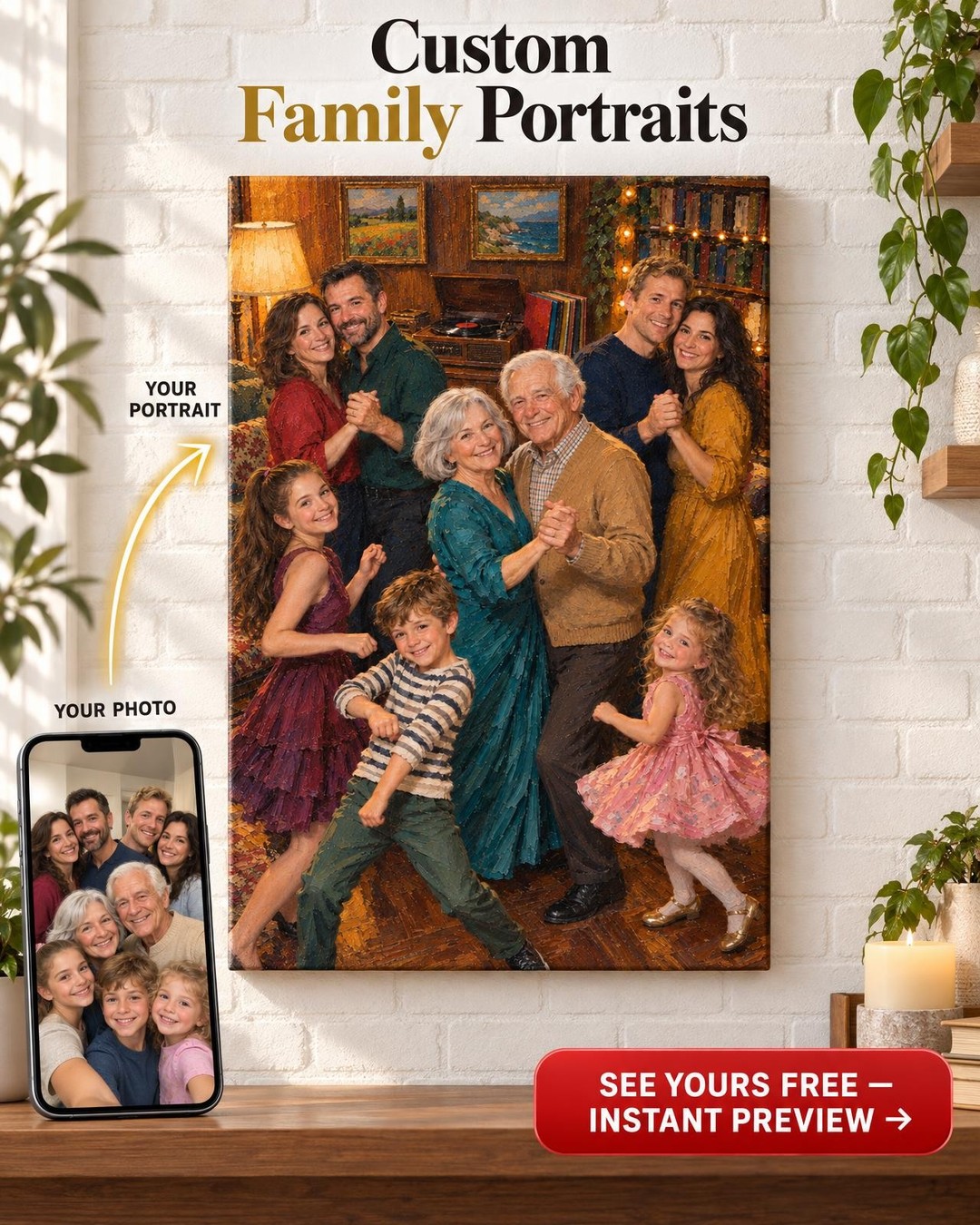 Dad’s Old Records Family Custom Portrait from Photos | Personalized Gift for Parents