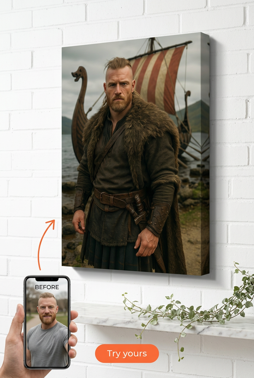 Custom Viking Man Portrait — Heroic Warrior Canvas from Photo