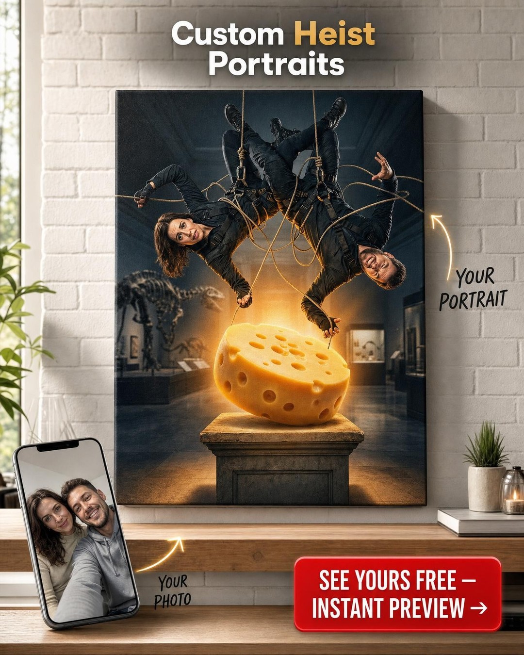 Custom Superhero Man Portrait — Whimsical Action Canvas from Photo