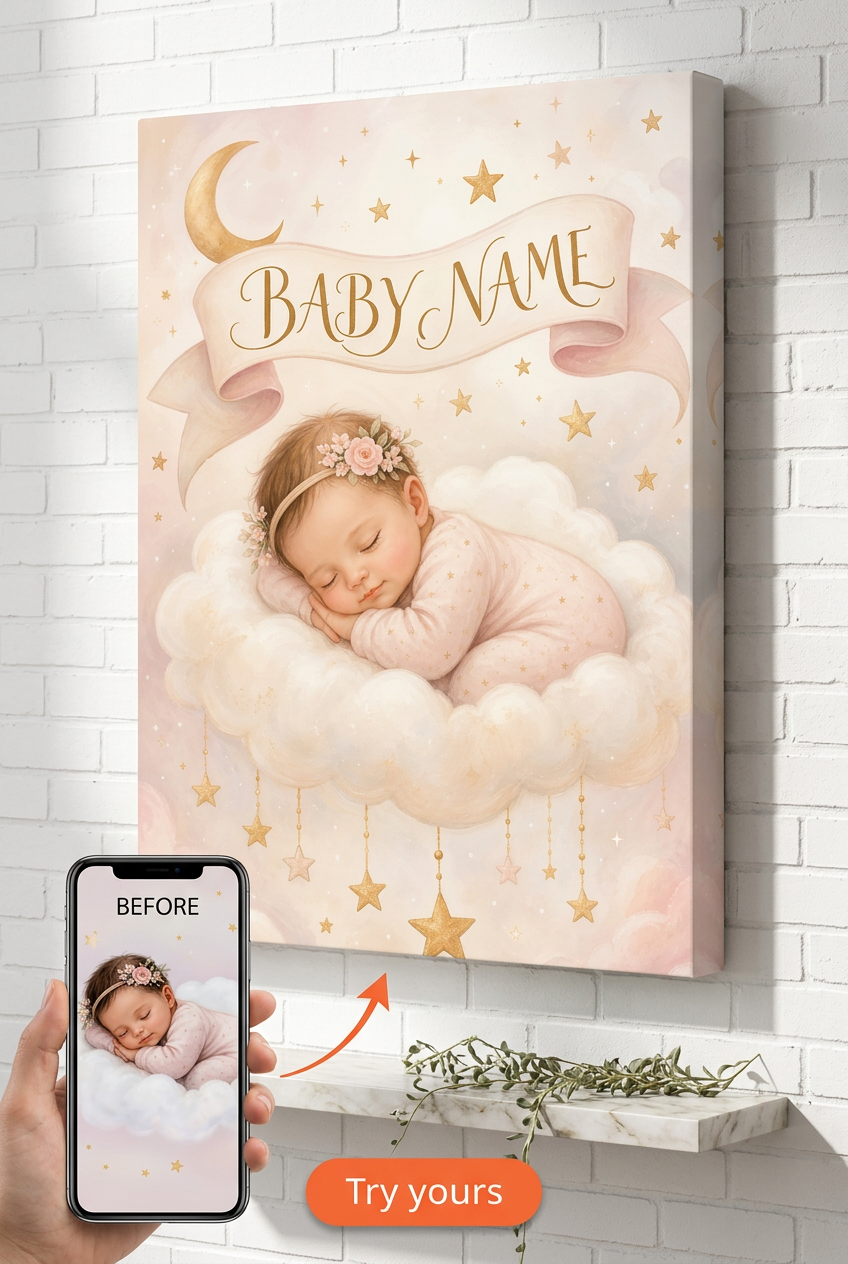 Gift for New Mom — Dreamy Baby Decor Canvas from Photo