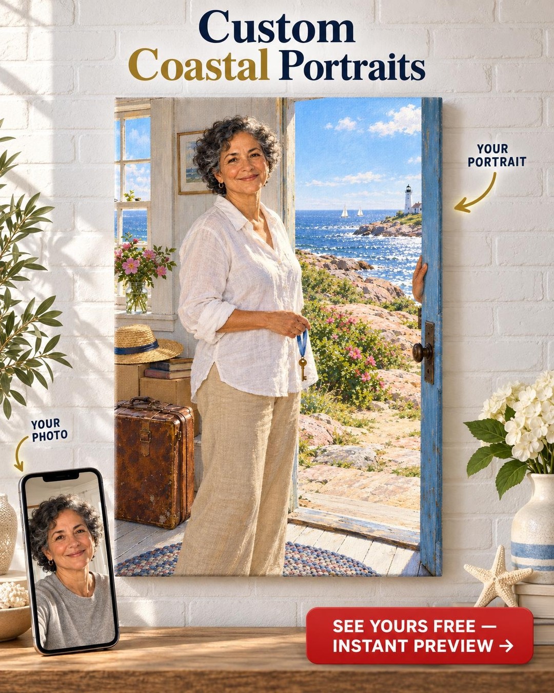 Seaside Cottage New Chapter Custom Portrait from Photo | Personalized New Chapter Gift