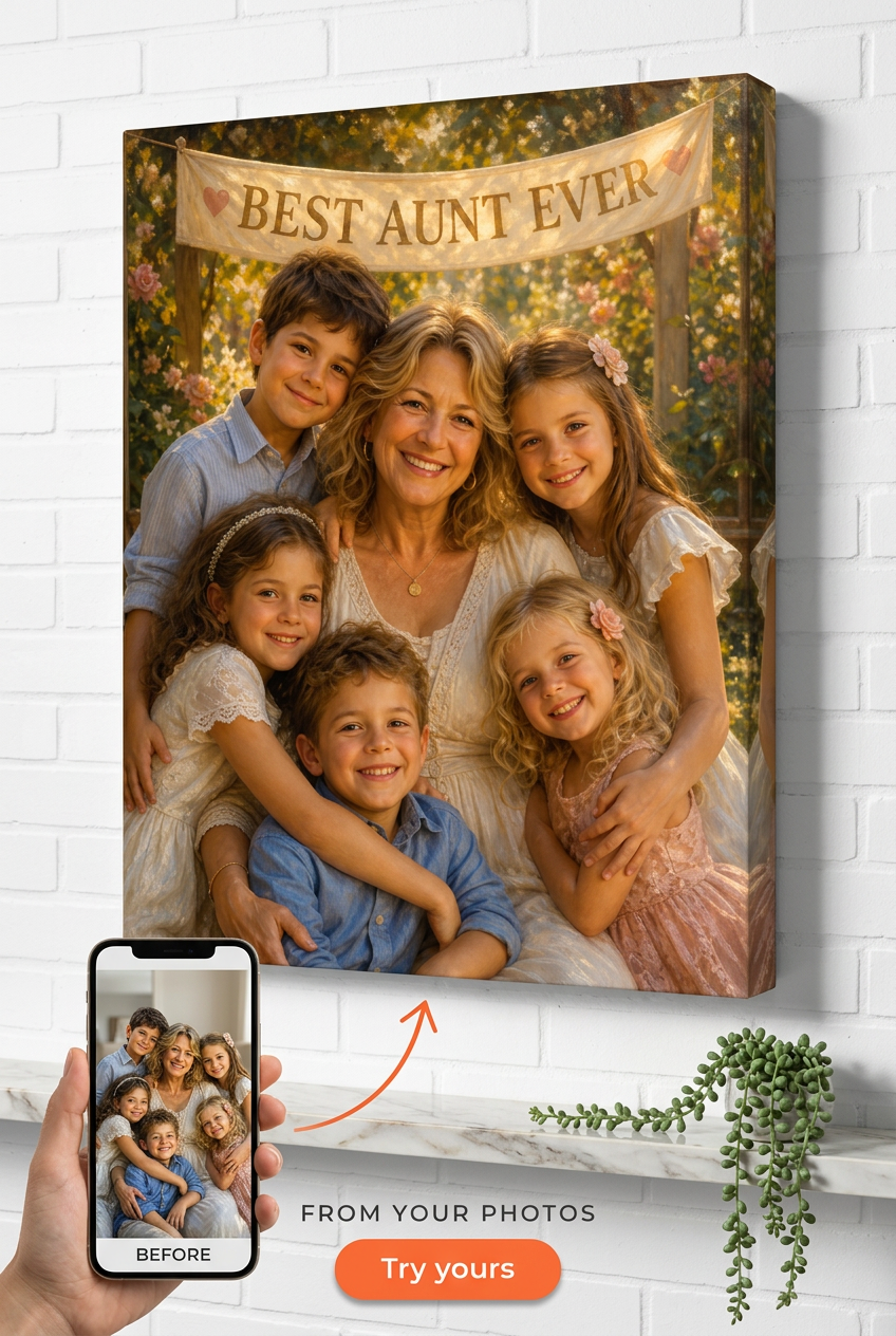 Best Aunt Ever Gift — Heartwarming Family Portrait Canvas from Photo