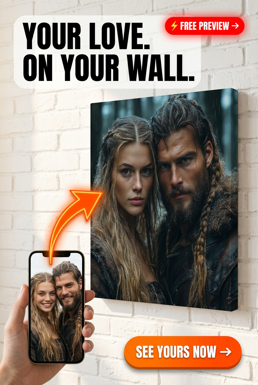 Custom Norse Couple Portrait — Romantic Viking Canvas from Photo