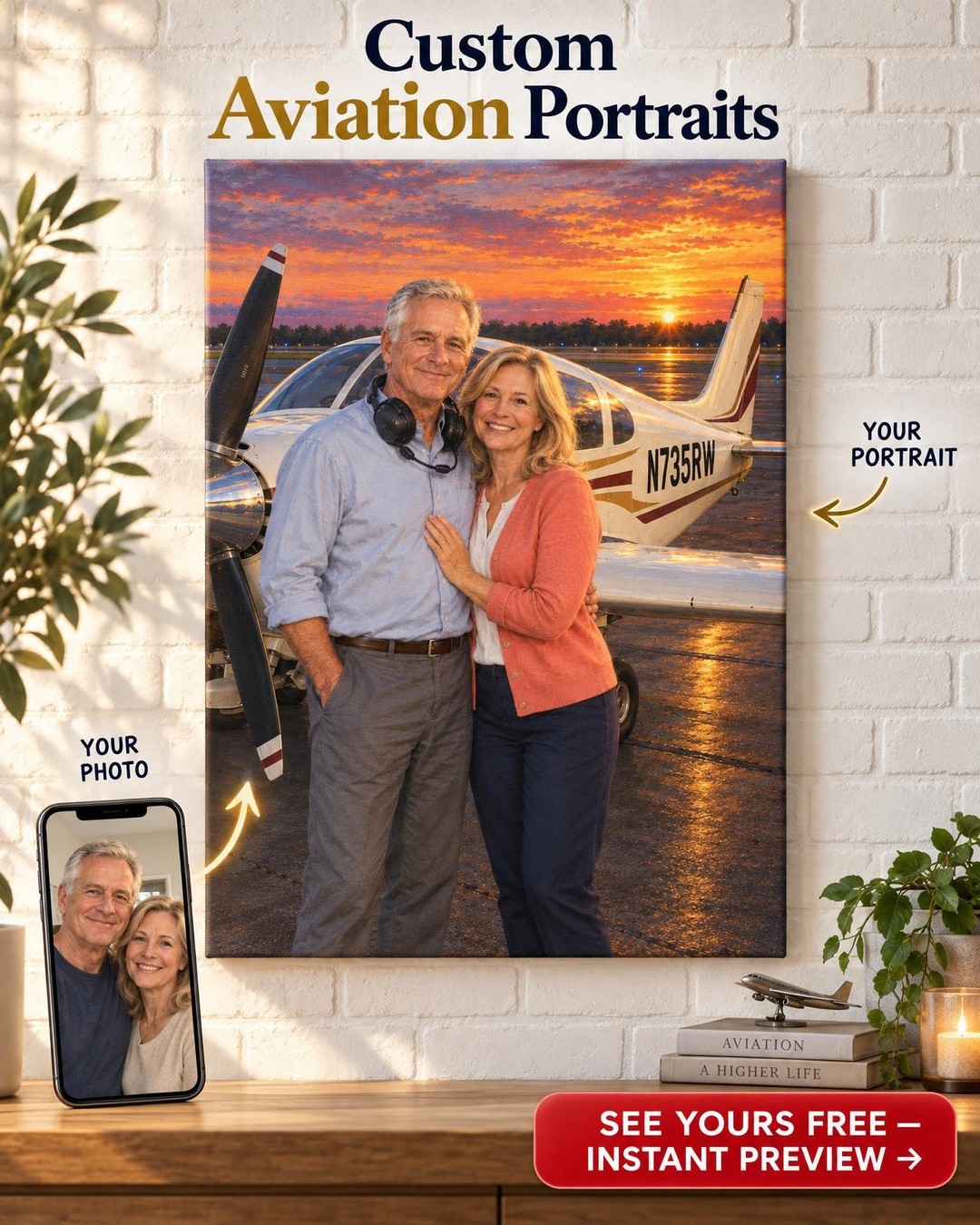 Pilot Couple Custom Portrait from Photo | Personalized Pilot Portrait Gift