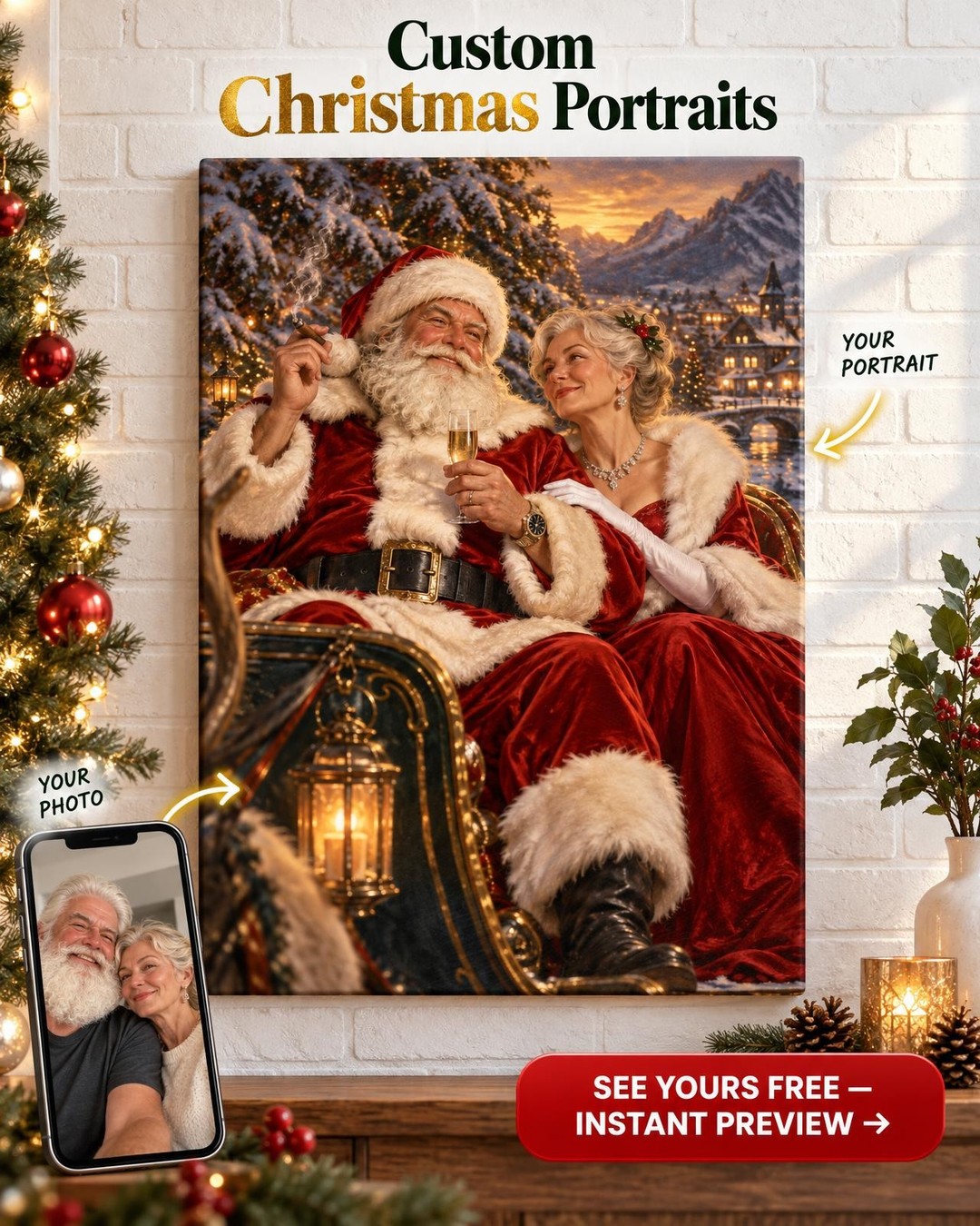 Joyful Christmas Portrait Custom Canvas from Photo | Personalized Holiday Gift