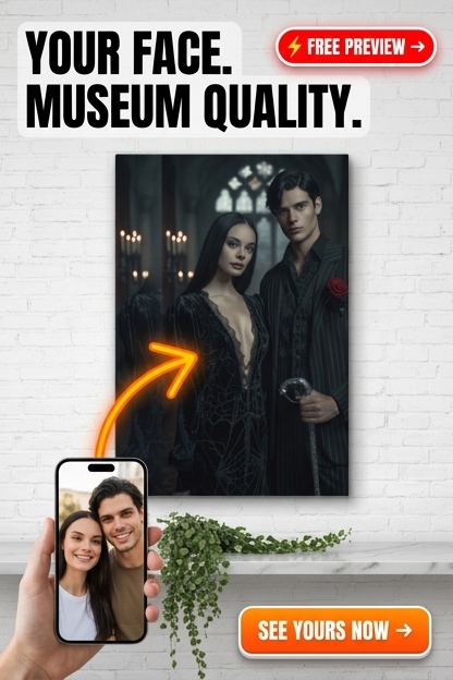 Custom Gothic Couple Portrait — Romantic Candlelit Canvas from Photo