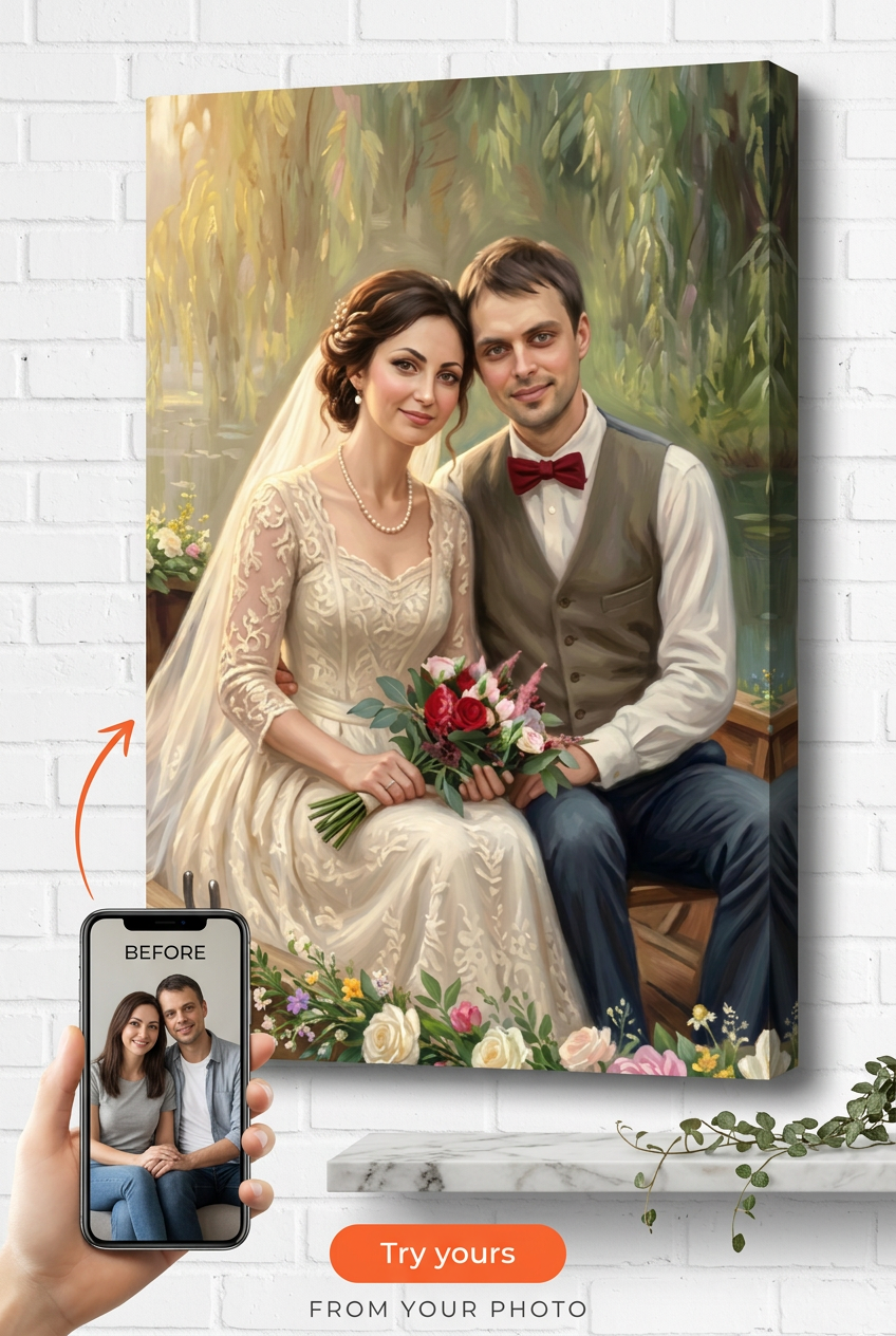 Romantic Wedding-Inspired Custom Portrait from Photo | Personalized Gift