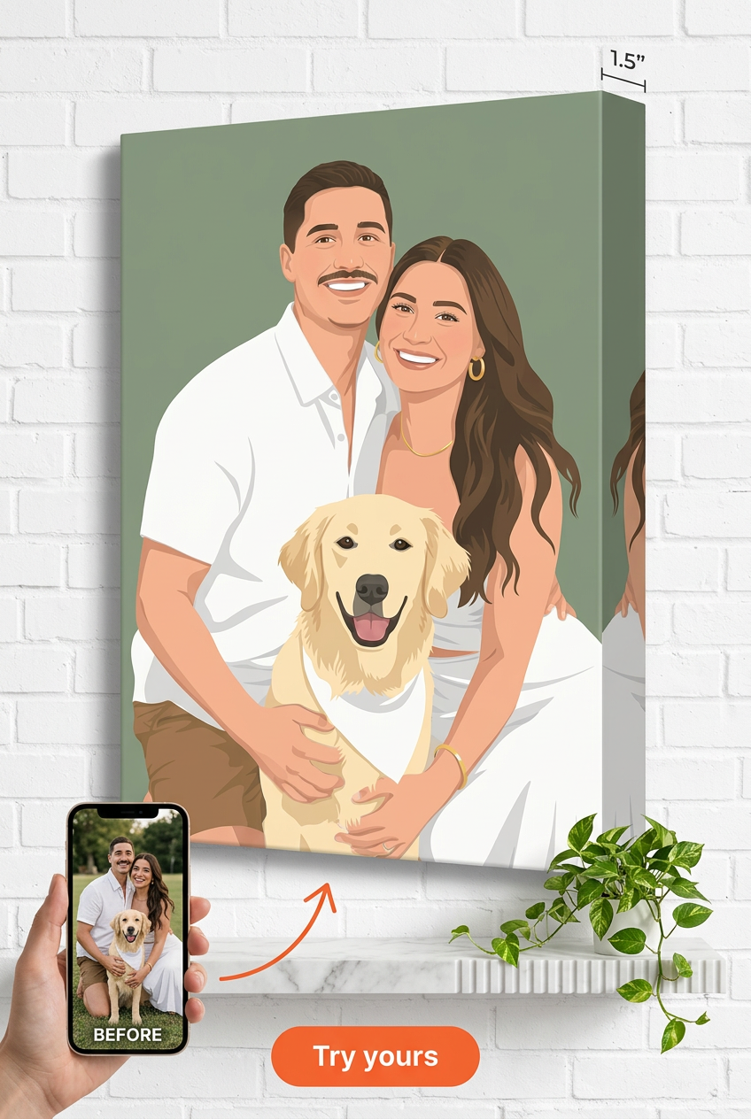 Custom Pet Portrait Couple — Whimsical Dog Canvas from Photo