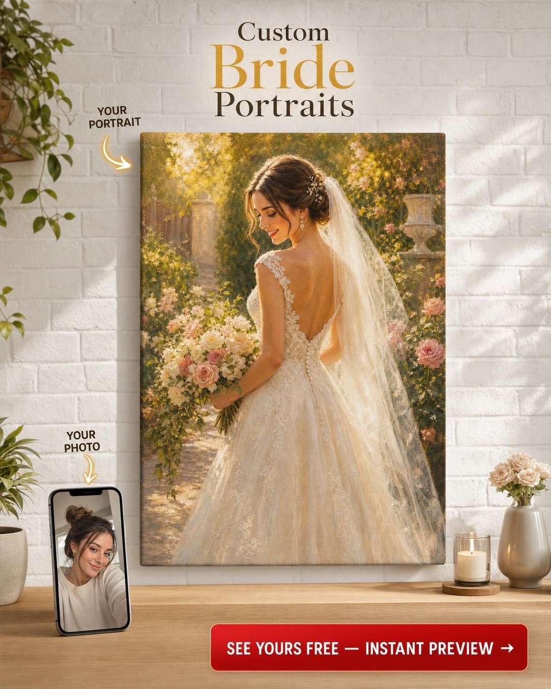 Garden Bride Custom Portrait from Photo | Personalized Canvas Gift