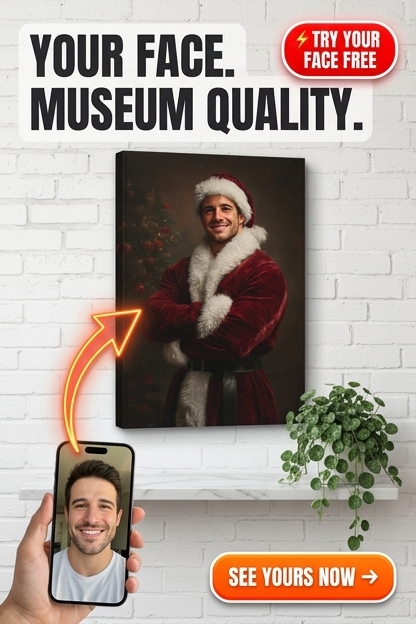 Festive Santa-Themed Custom Portrait from Photo | Personalized Gift for Him