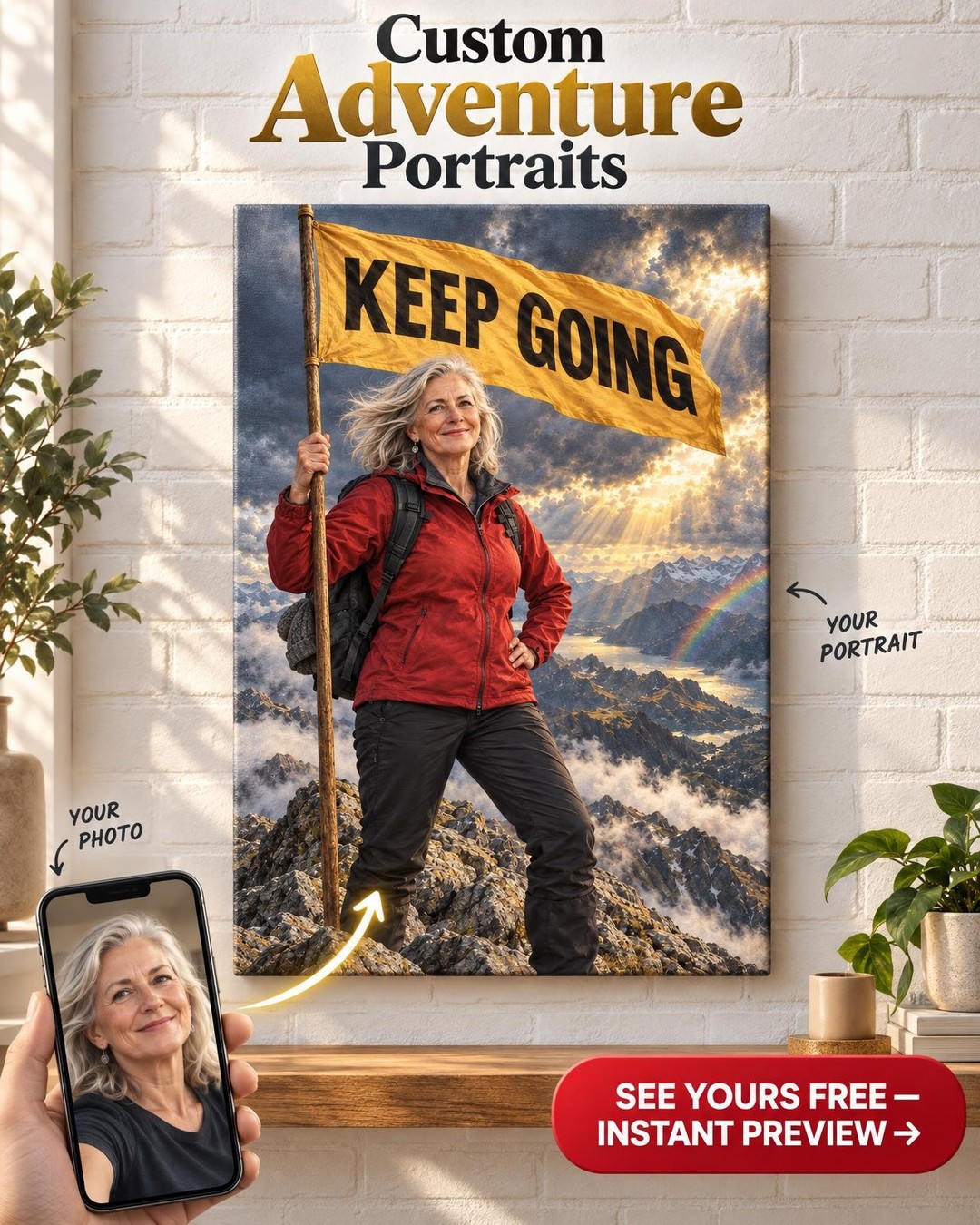Through the Storm Summit Custom Portrait from Photo | Personalized Summit Portrait Gift