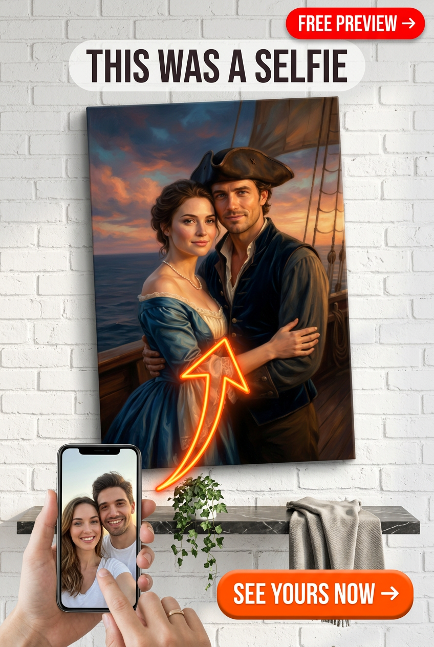 Custom Pirate Couple Portrait — Romantic Adventure Canvas from Photo