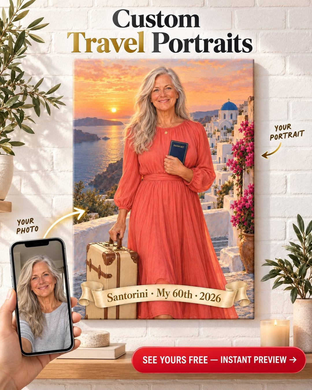 Milestone Trip Custom Portrait from Photo | Personalized Solo Travel Gift