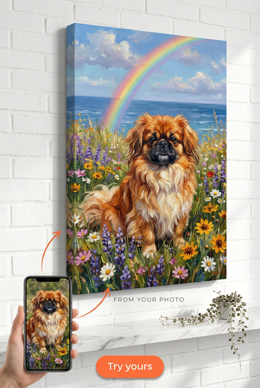 Custom Dog Pet Portrait — Whimsical Rainbow Canvas from Photo