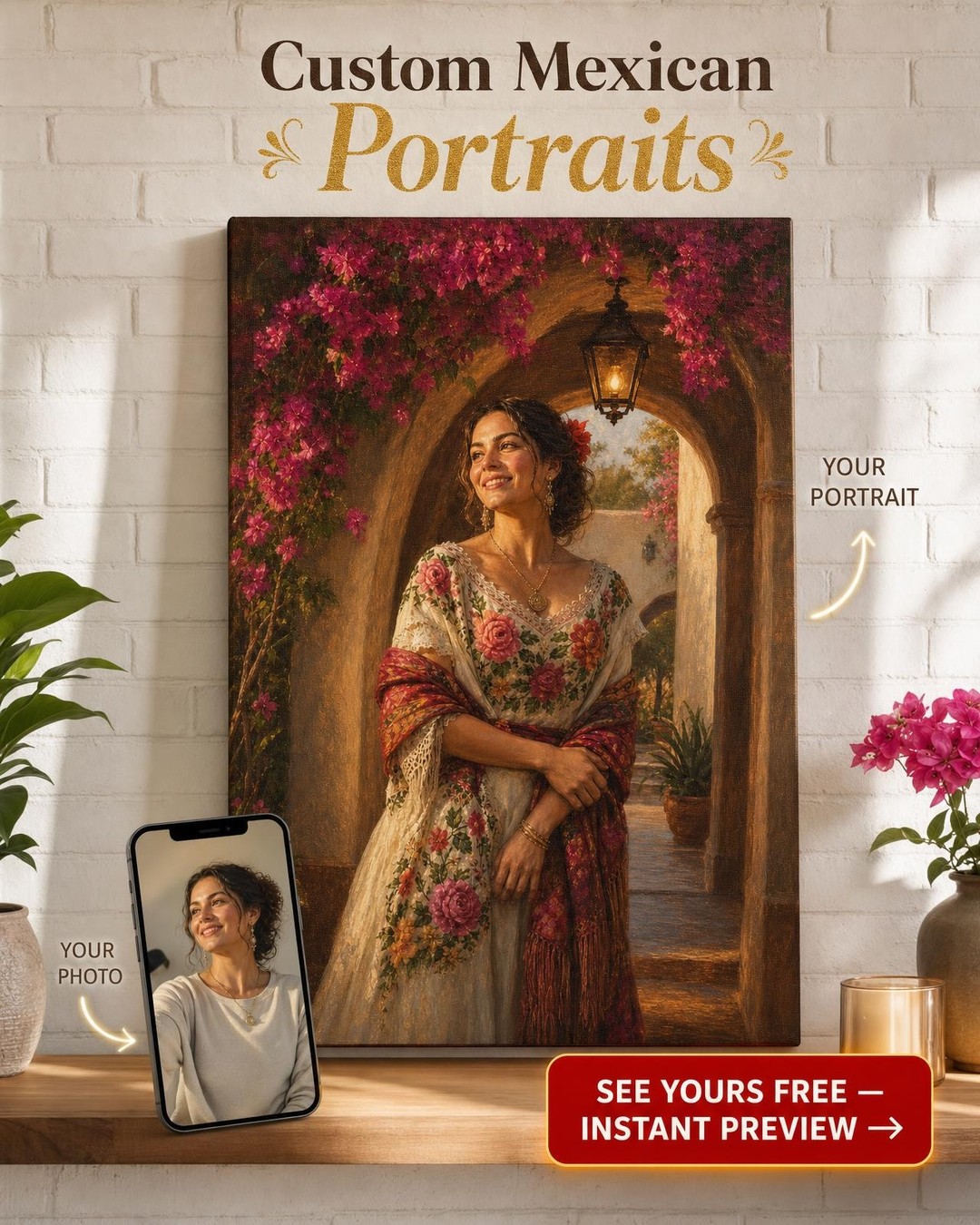Rose of the Hacienda Custom Portrait from Photo | Personalized For Her Gift