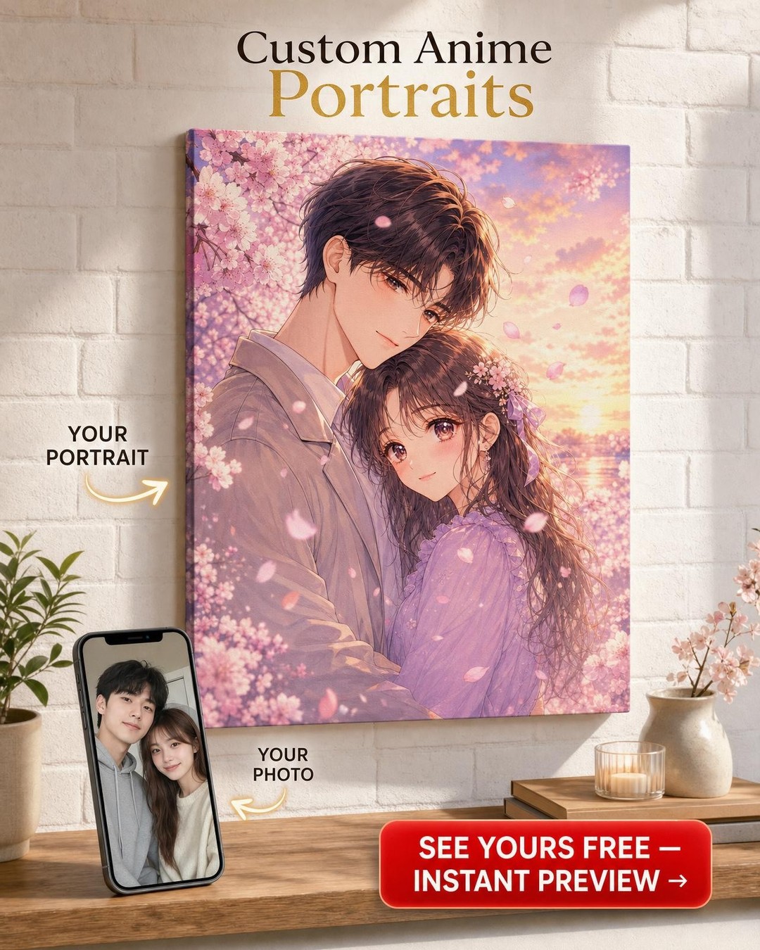 Shoujo Anime Romance Canvas Portrait Gift