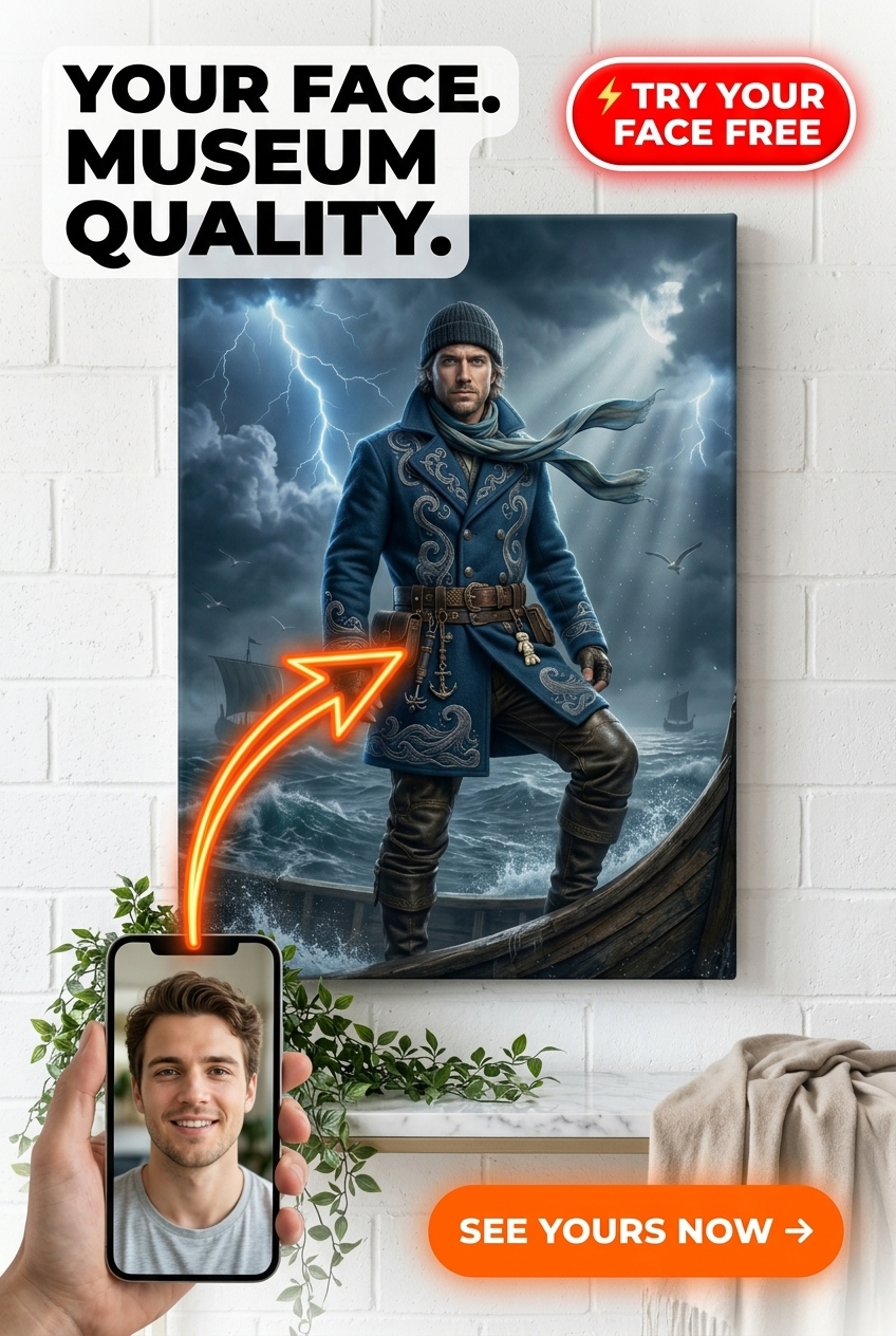 Custom Viking Man Portrait — Heroic Warrior Canvas from Photo