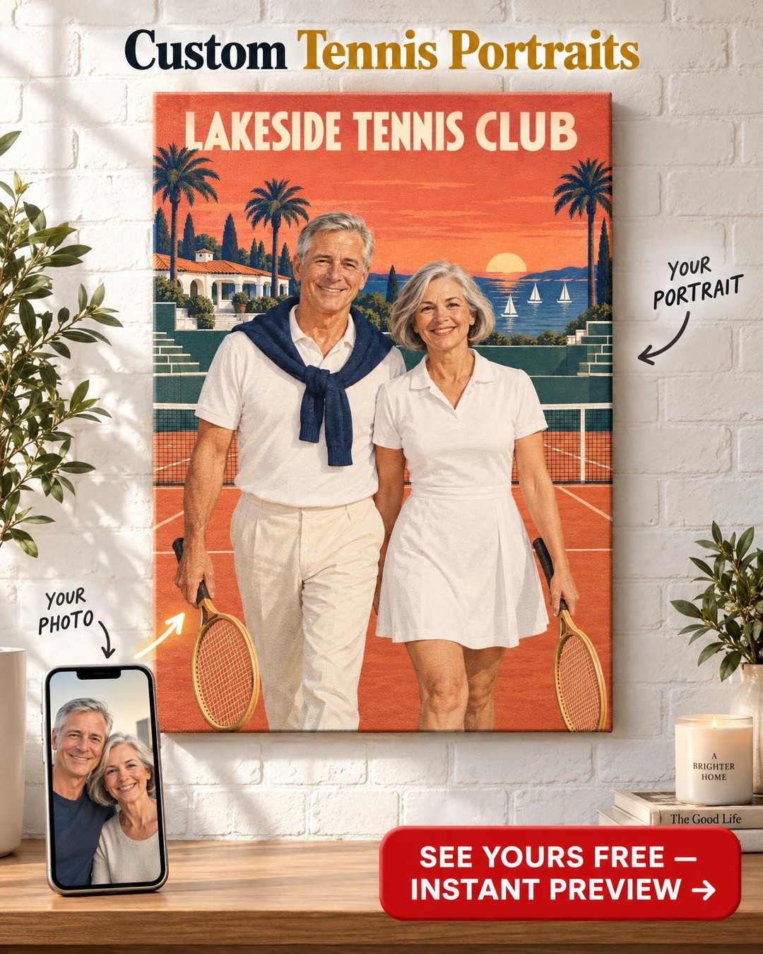 Vintage Tennis Portrait Gift: 1930s Style Canvas