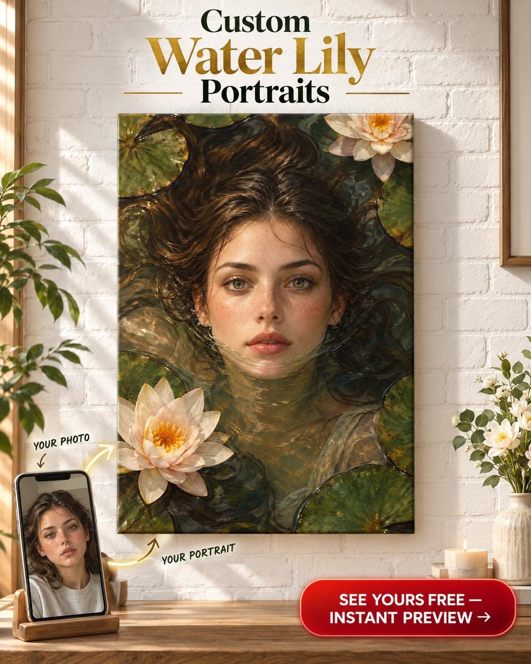 Serene Floral Portrait Custom Portrait from Photo | Personalized Canvas Gift