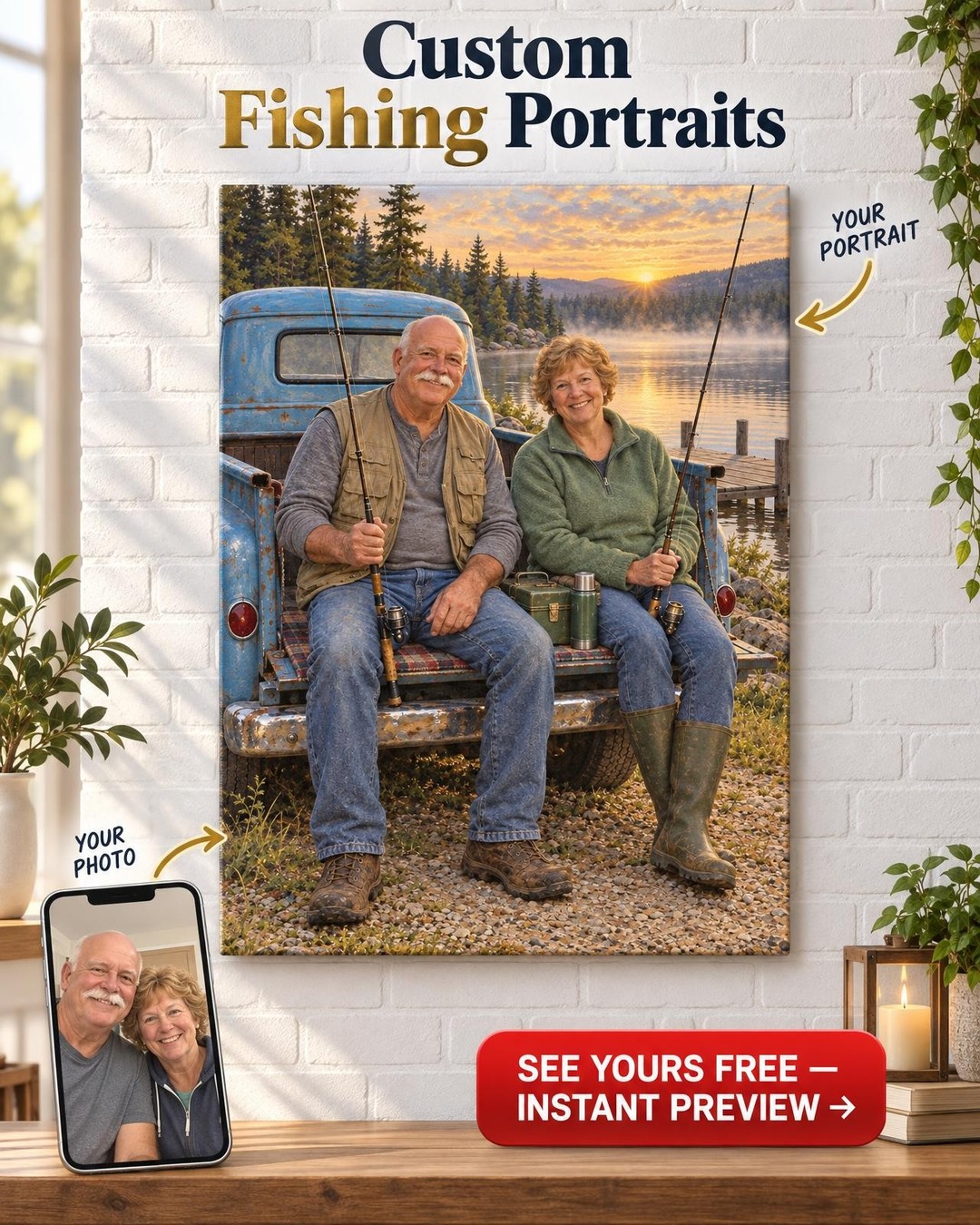 Lake Weekend Pickup Truck Custom Portrait from Photo | Personalized Pickup Truck Gift