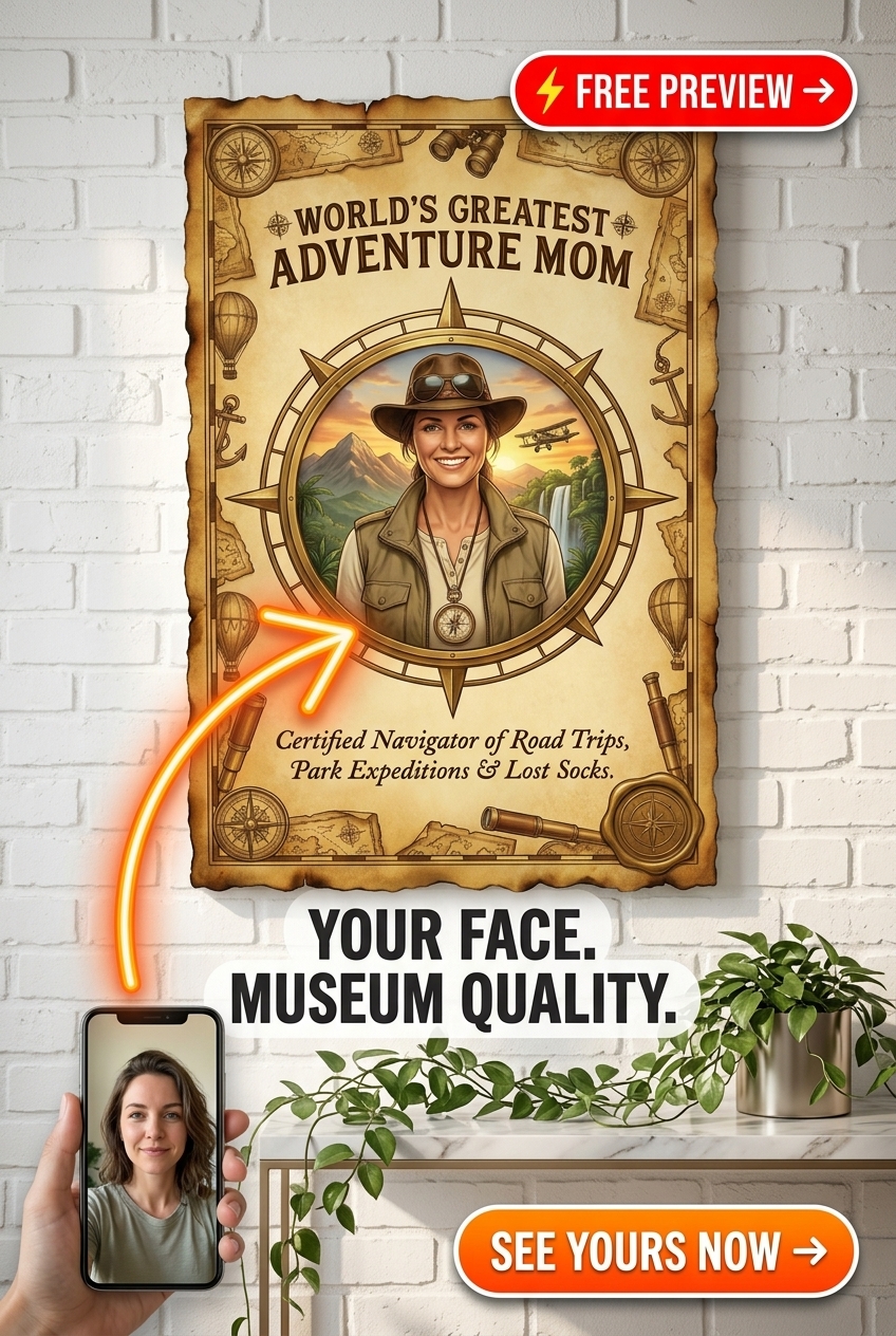 Custom Mother's Day Adventure Mom Portrait — Whimsical Canvas from Photo