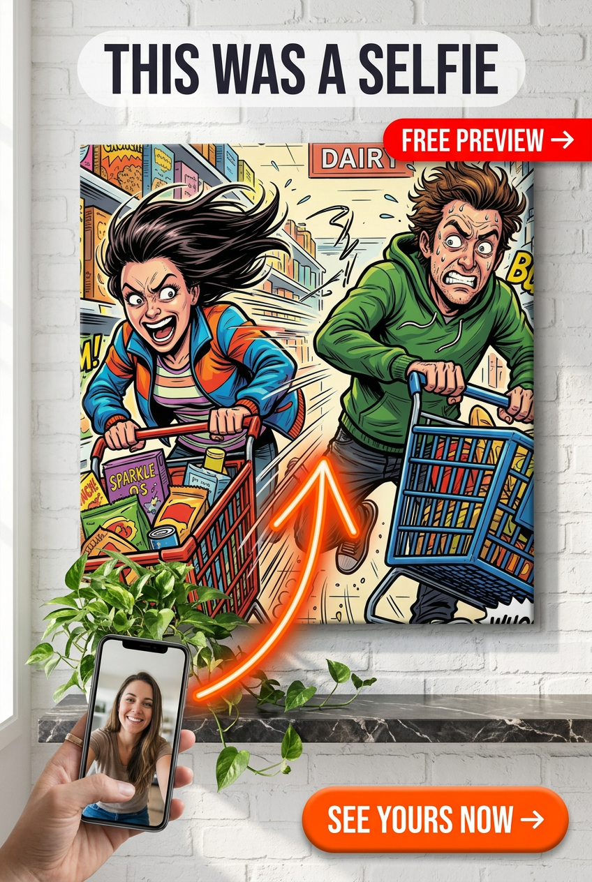 Custom Cartoon Couple Portrait — Shopping Adventure