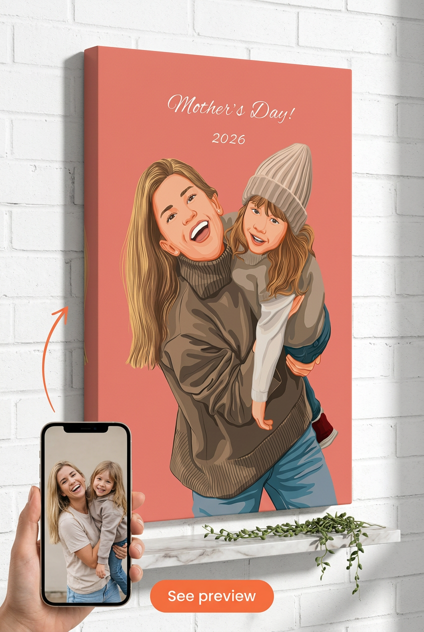 Custom Mother's Day Portrait — Personalized Mom & Child Canvas