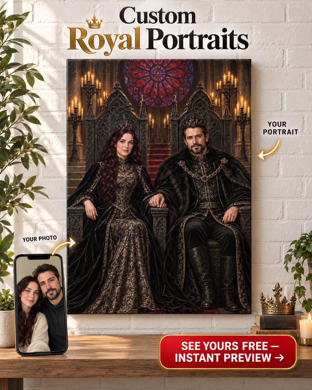Gothic King and Queen Custom Portrait from Photo | Personalized Gothic Portrait Gift