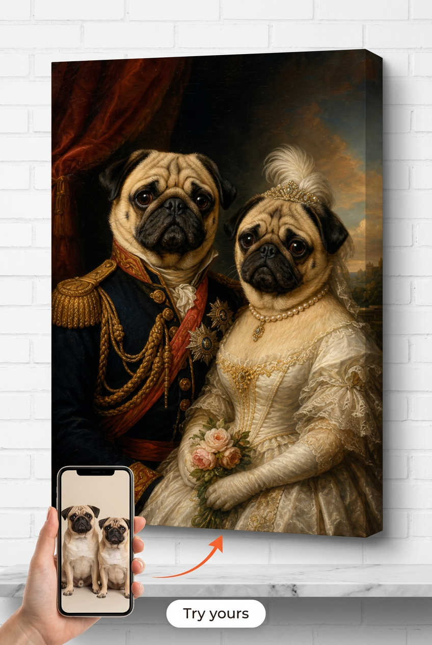 Custom Funny Couple Portrait — Royal Wedding Canvas from Photo