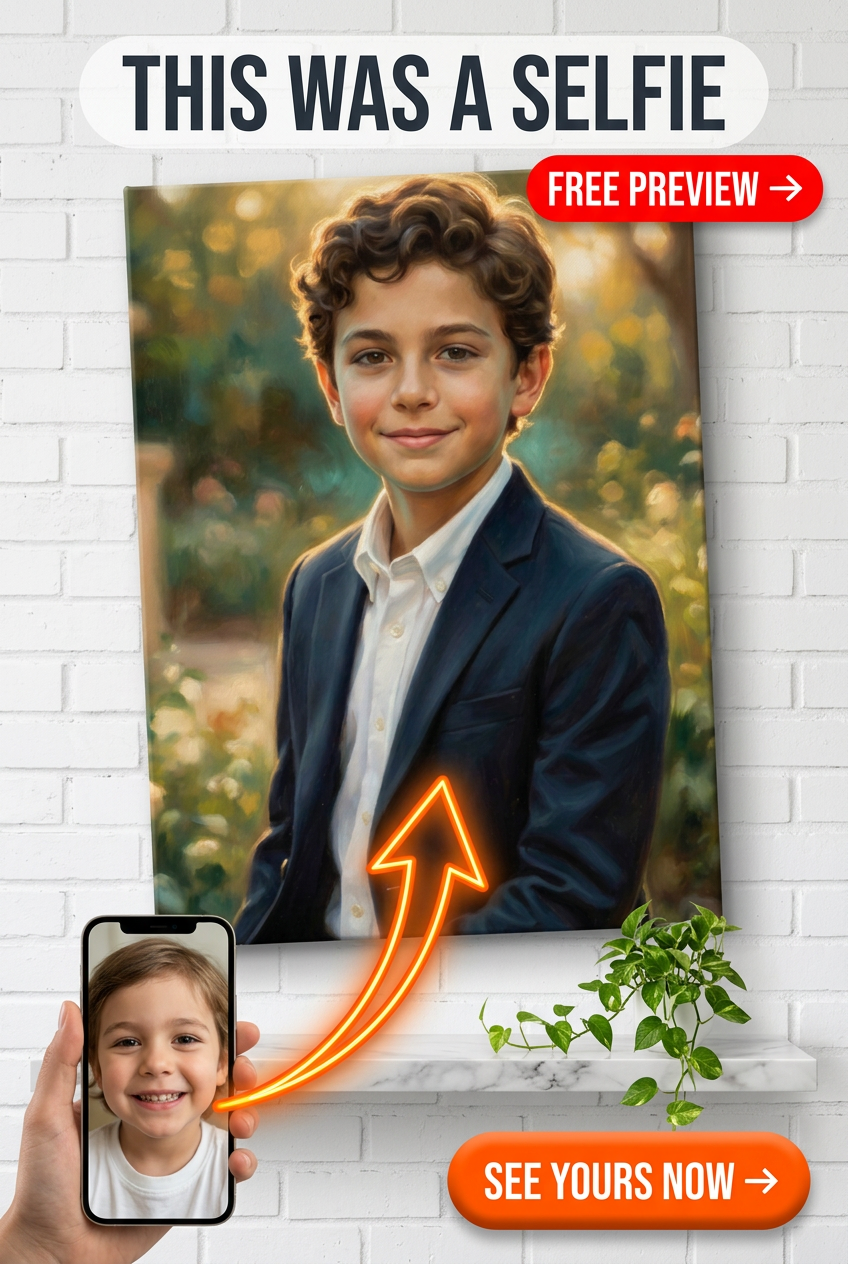 Custom Renaissance Boy Portrait — Serene Suit & Nature Canvas