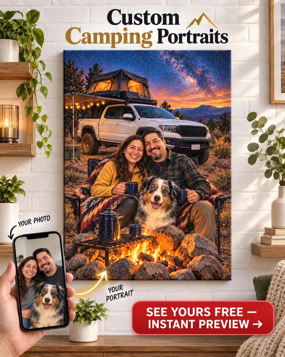 Overland Campfire Custom Portrait from Photo | Personalized Off-Road Portrait Gift