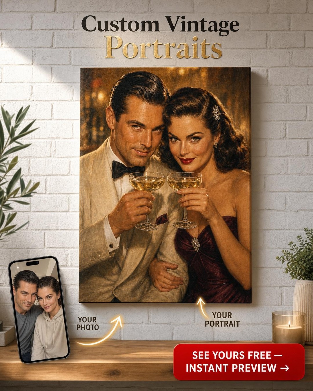 Vintage Couple Portrait: Custom Canvas Art