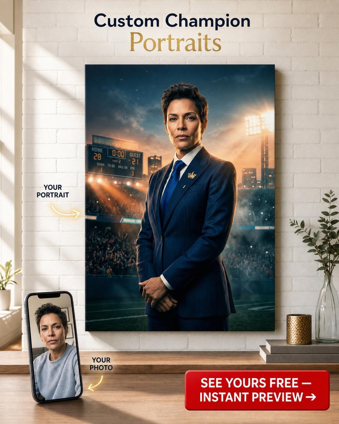 Custom Athlete Portrait Canvas — Heroic Single-Man Gift from Photo