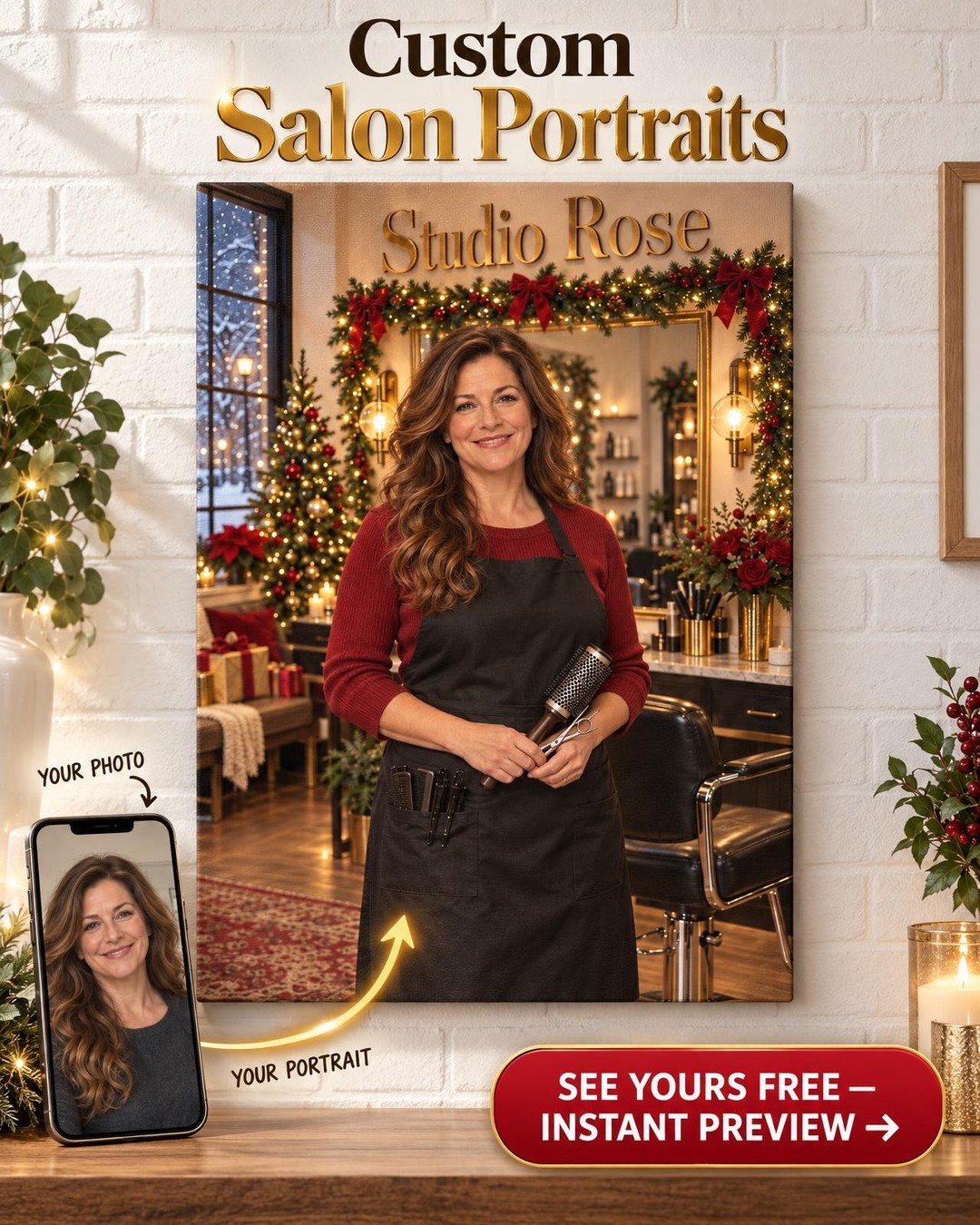 Christmas Salon Custom Portrait from Photo | Personalized Salon Gift